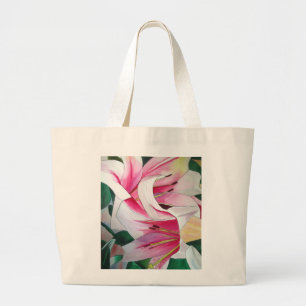 Bolso De Tela Gigante Arte acuático con flores de lirio blanco y rosa