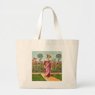Bolso De Tela Gigante Arte Antiguo Mujer Flor Creciente Jardín