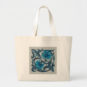 Bolso De Tela Gigante Arte de azulejo rústico de flores antiguas azul vi