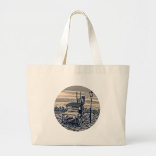 Bolso De Tela Gigante Arte de ciudad de taxi retro steampunk