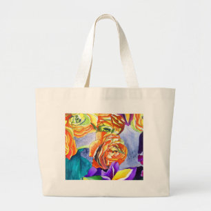 Bolso De Tela Gigante Arte de la acuarela de Ranunculus e Iris