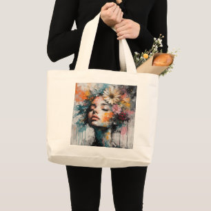 Bolso De Tela Gigante Arte de pared de retrato de mujer floral abstracto