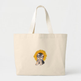 Bolso De Tela Gigante Arte de perrito Yorkshire lindo y girasol