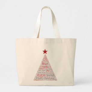 Bolso De Tela Gigante Arte de Word en árbol de Navidad con estrella roja