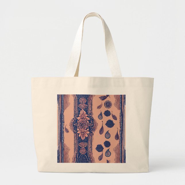 Bolso De Tela Gigante Arte Floral Blue Stripes AI (Frente)