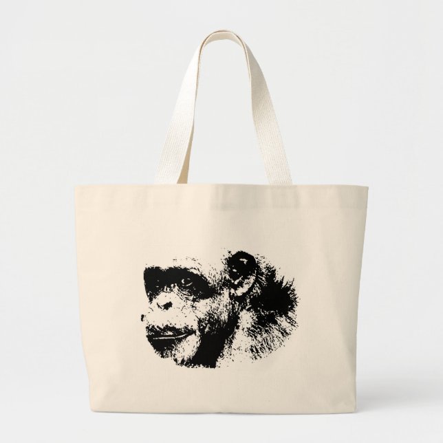 Bolso De Tela Gigante Arte pop chimpancé negro y blanco (Frente)