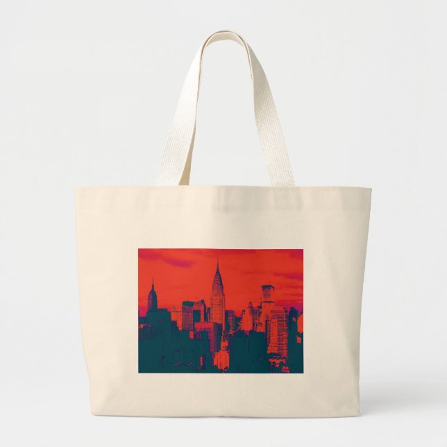 Bolso De Tela Gigante Arte pop de estilo retro rojo punteado en Nueva Yo (Frente)
