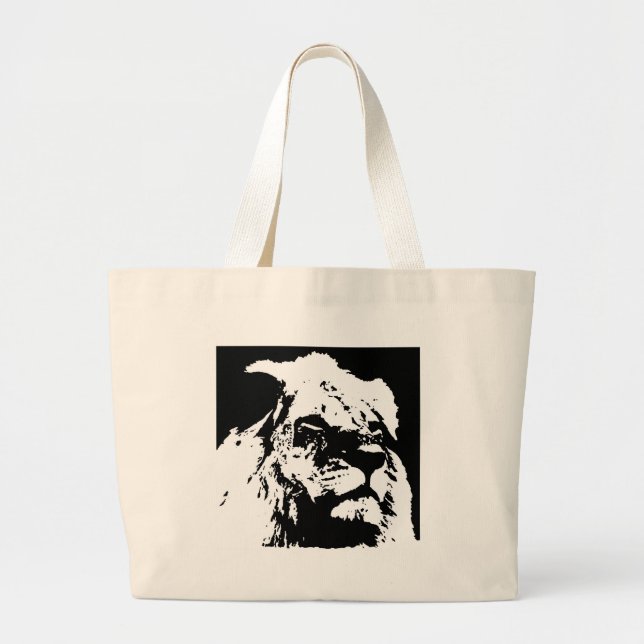 Bolso De Tela Gigante Arte pop de león blanco y negro (Frente)