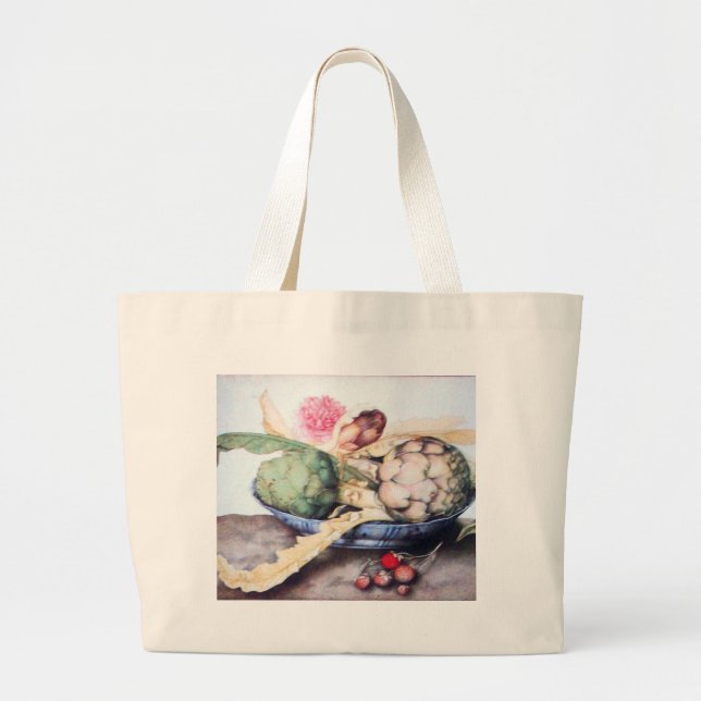 BOLSO DE TELA GIGANTE ARTÍCULOS DE FRUTAS DE TEMPORADA, ROSA Y FRESAS (Frente)