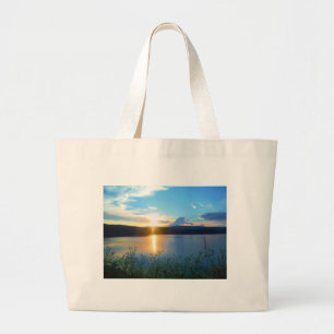 Bolso De Tela Gigante Atardecer azul en el lago