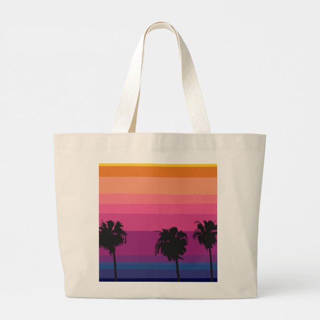 Bolso De Tela Gigante Atardecer tropical con palmeras (Reverso)