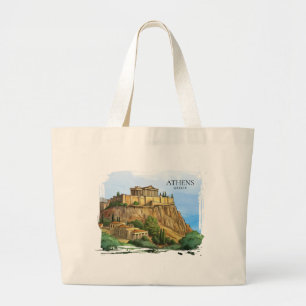 Bolso De Tela Gigante Atenas Grecia Acuarela   Vistas Históricas