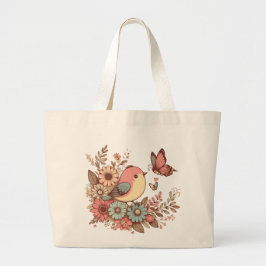 Bolso De Tela Gigante Aves y mariposas