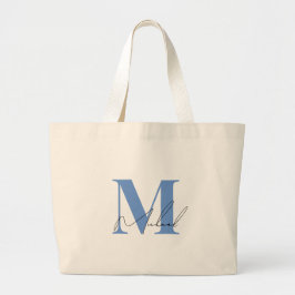 Bolso De Tela Gigante Azul Chic Letra Cursiva Elegante