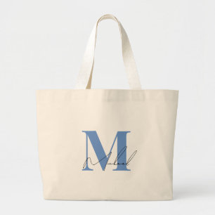 Bolso De Tela Gigante Azul Chic Letra Cursiva Elegante