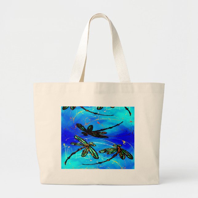 Bolso De Tela Gigante Azul de vuelo de libélula (Frente)