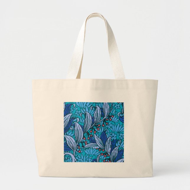 Bolso De Tela Gigante Azul Floral Antiguo Boho Moderno (Frente)