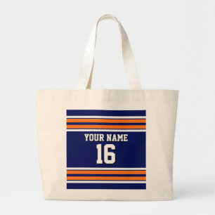 Bolso De Tela Gigante Azul marino con franjas blancas Naranja Jersey
