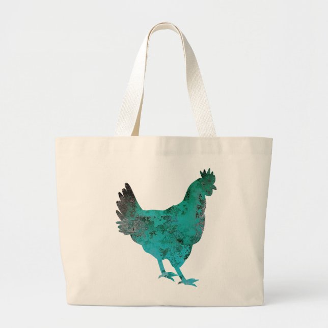 Bolso De Tela Gigante Azul verde azulado de la gallina del pollo en el (Frente)