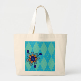Bolso De Tela Gigante Azul y aguamarina Argyle y flor