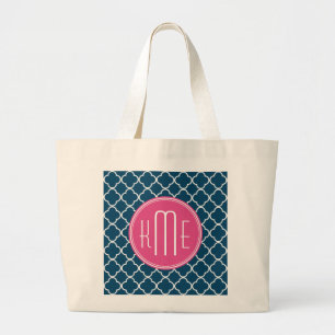 Bolso De Tela Gigante Azules marinos elegantes Quatrefoil con el