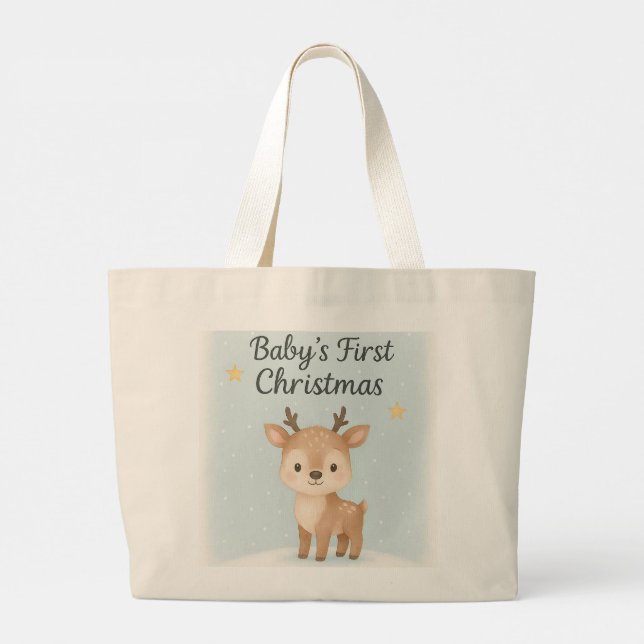 Bolso De Tela Gigante Baby first christmas reindeer cute festive outing  (Reverso)