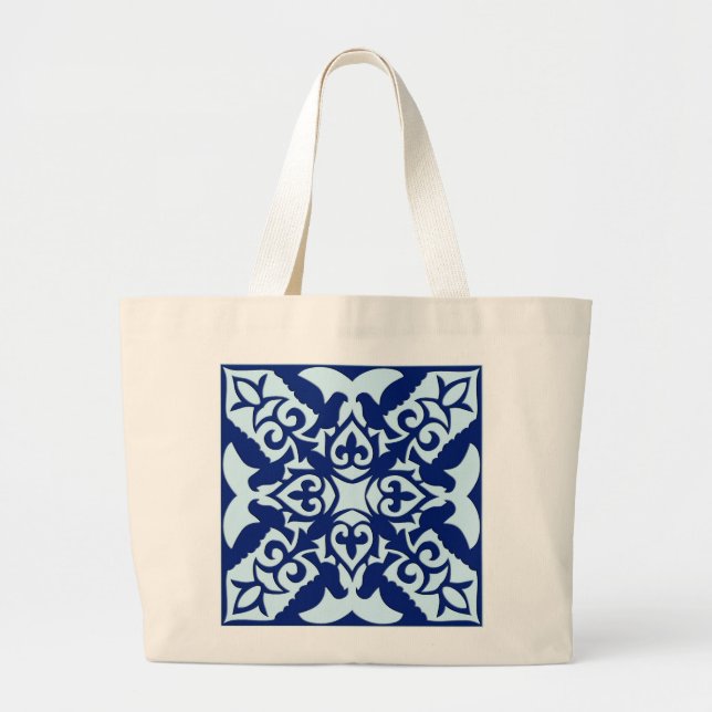 Bolso De Tela Gigante Baldosa marroquí - azul marino y azul claro (Frente)
