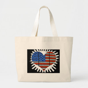 Bolso De Tela Gigante Bandera americana del corazón del patriota