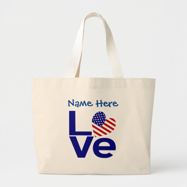 Bolso De Tela Gigante Bandera de amor de EE.UU. en azul personalizada (Frente)