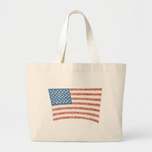 Bolso De Tela Gigante Bandera de estrellas y franjas en puntillismo, bol