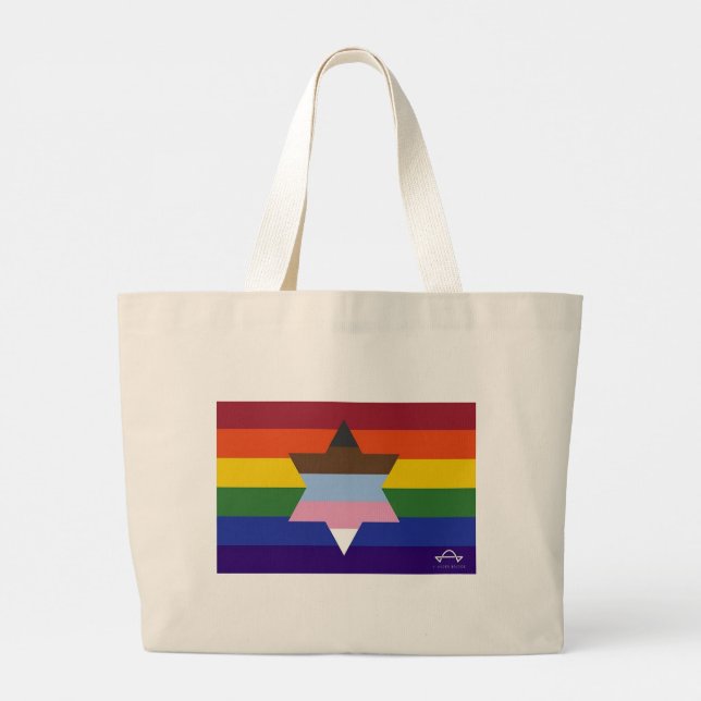 Bolso De Tela Gigante Bandera del Orgullo Inclusivo Judío Tote Bag (Reverso)