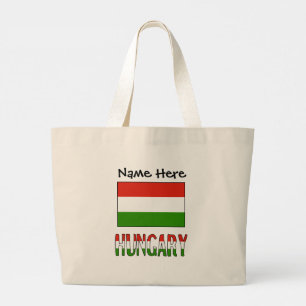 Bolso De Tela Gigante Bandera húngara de Hungría personalizada en negro