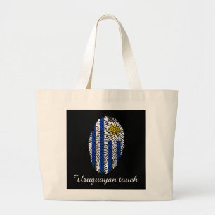 Bolso De Tela Gigante Bandera uruguaya de la huella dactilar del tacto
