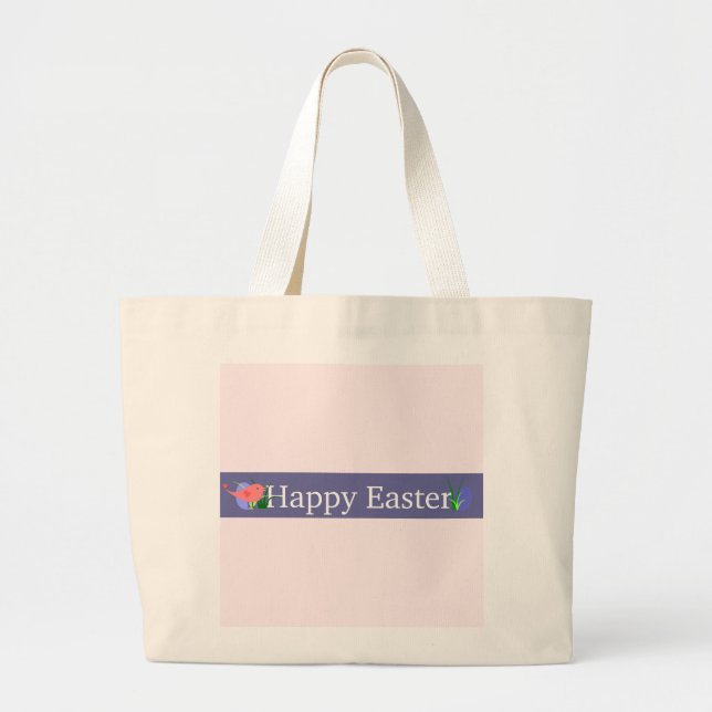 Bolso De Tela Gigante Banner de Happy Easter Purple (Frente)