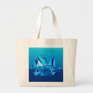 Bolso De Tela Gigante Barco de Clipper Geométrico Moderno, Azul Cobalto