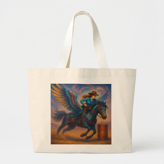 Bolso De Tela Gigante Barrel Racer and Winged Horse (Frente)
