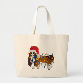 Bolso De Tela Gigante Basset enredado en luces de Navidad