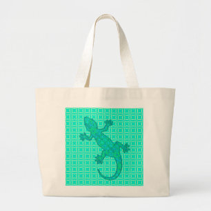 Bolso De Tela Gigante batik tribal Gecko - turquesa / pavo real