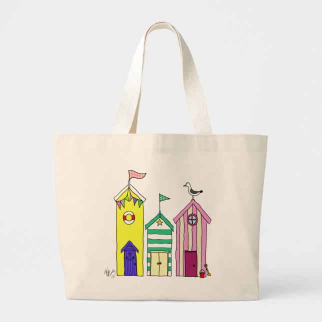 Bolso De Tela Gigante Beach Huts 1 Ilustracion (Frente)