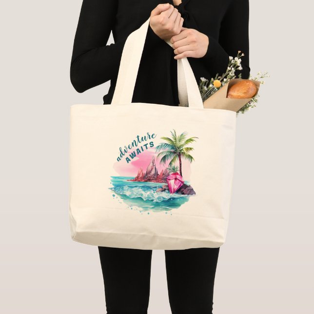 Bolso De Tela Gigante Beach Palm Tree Mountain View Adventure (Anverso (producto))