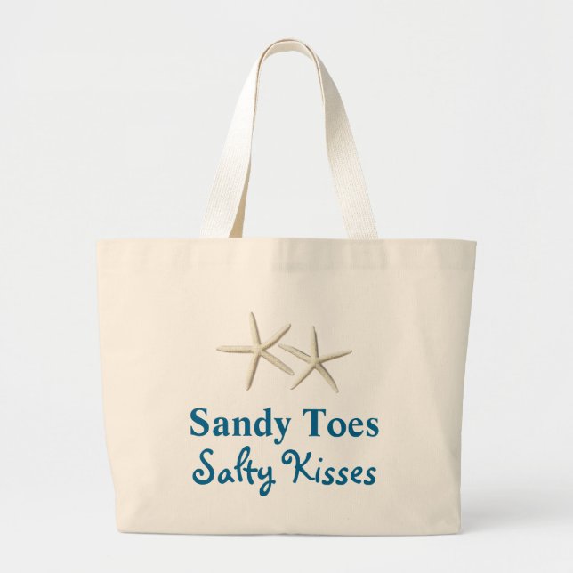 Bolso De Tela Gigante Beach Sandy Toes Salty Kisses Tote (Frente)