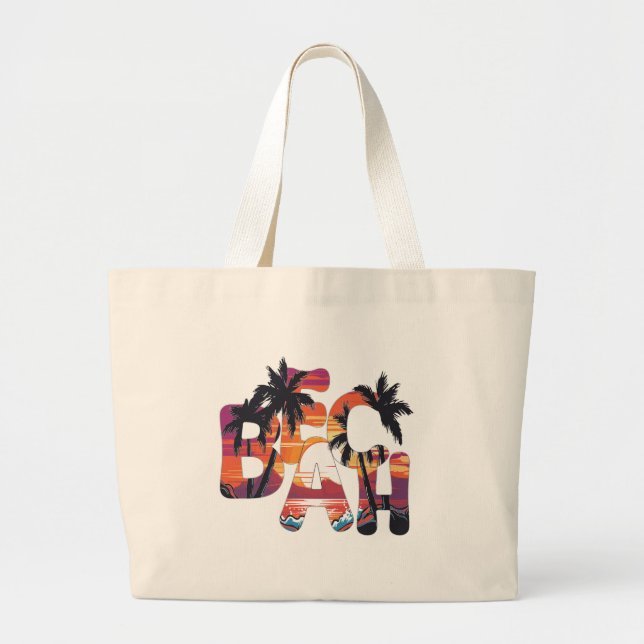 Bolso De Tela Gigante Beach Waves Palm Trees (Frente)