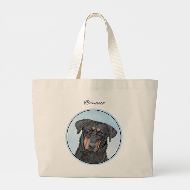 Bolso De Tela Gigante Beauceron Black and Tan Pintando El Arte De Perro  (Reverso)