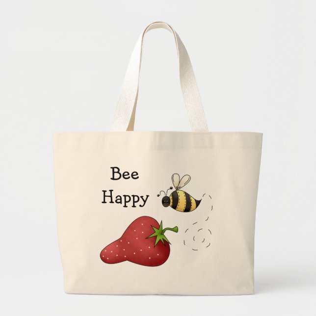 Bolso De Tela Gigante Bee Happy Strawberry Print Art (Frente)