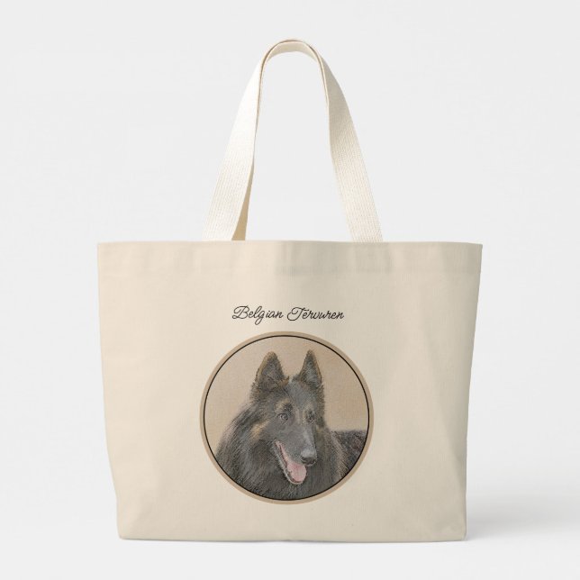 Bolso De Tela Gigante Belga Tervuren Shepherd Fawn Pintura de perro (Reverso)