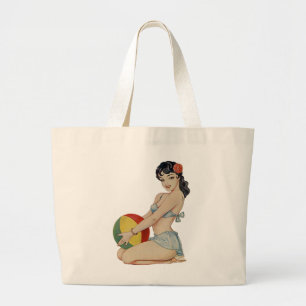 Bolso De Tela Gigante Belleza de la playa - chica del Pin-Para arriba