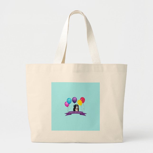 Bolso De Tela Gigante Bernese Mountain Dog Happy Birday (Frente)