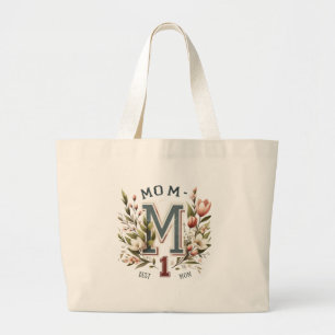 Bolso De Tela Gigante Best Mom Number 1 – Vintage Floral Lettering Desig