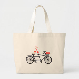 Bolso De Tela Gigante bicicleta en tándem con los pájaros lindos del