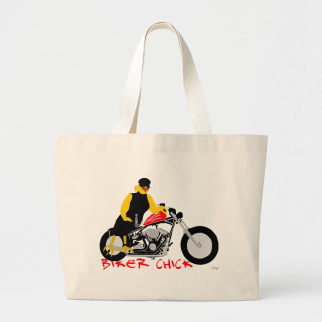 Bolso De Tela Gigante BIKER CHICK sentado en su motocicleta (Frente)
